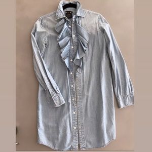 Denim Cotton Ruffle Dress - Button Down